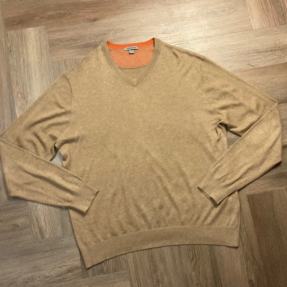 Vintage Johnston & Murphy Silk Angora Blend V-Neck Sweater‎ Mens XL Tan Classic